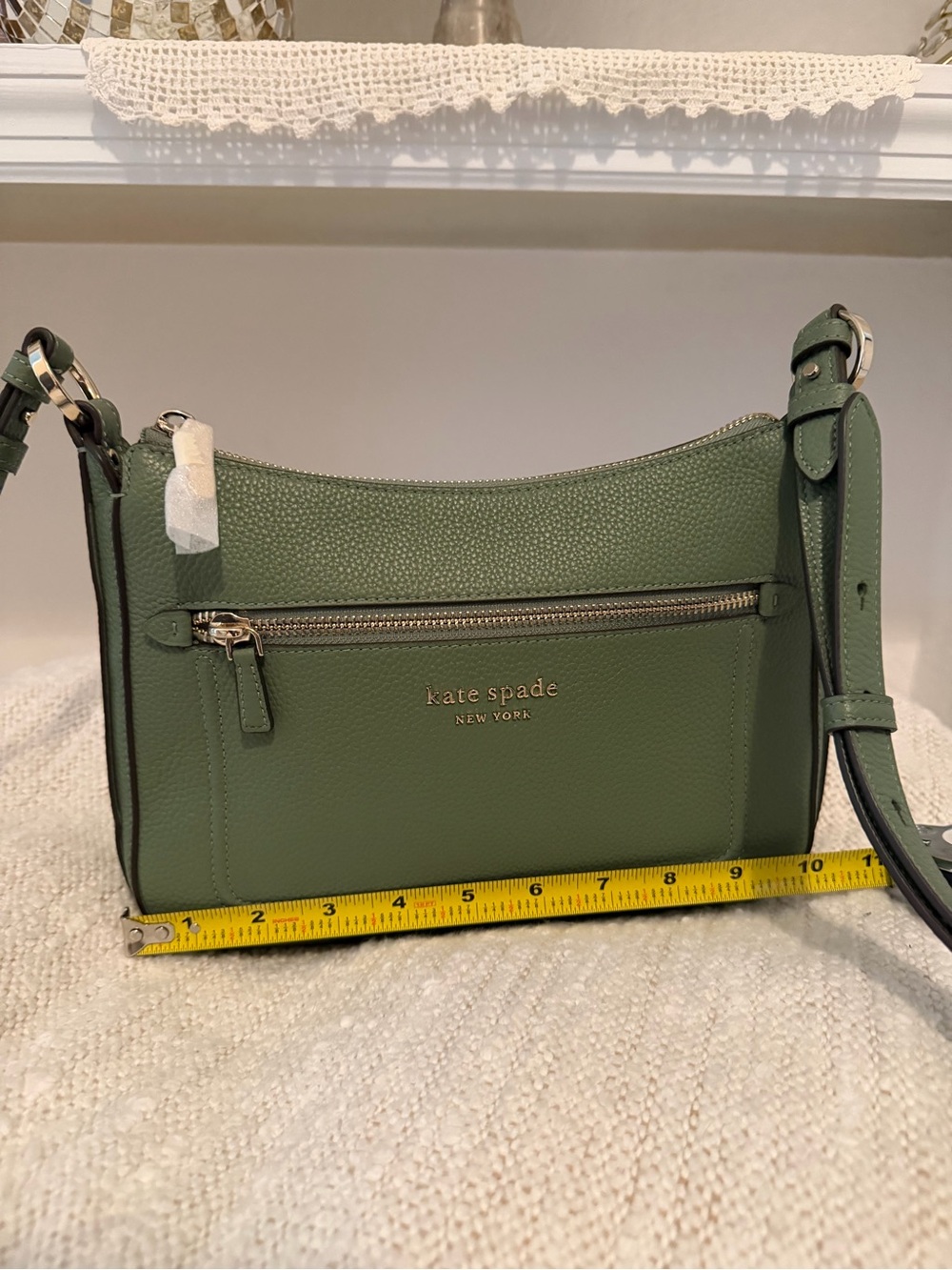 kate spade green pebbled leather crossbody with  top and front zip